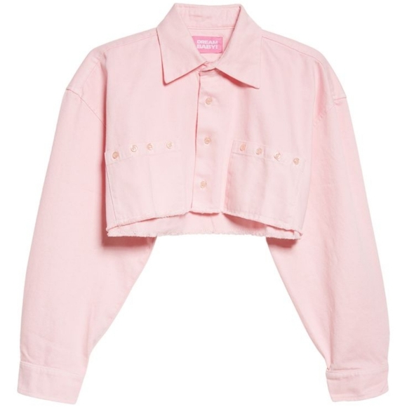 Liberal Youth Ministry Cropped Denim Button Up Shirt in Baby Pink M NWT HTF - Picture 2 of 13